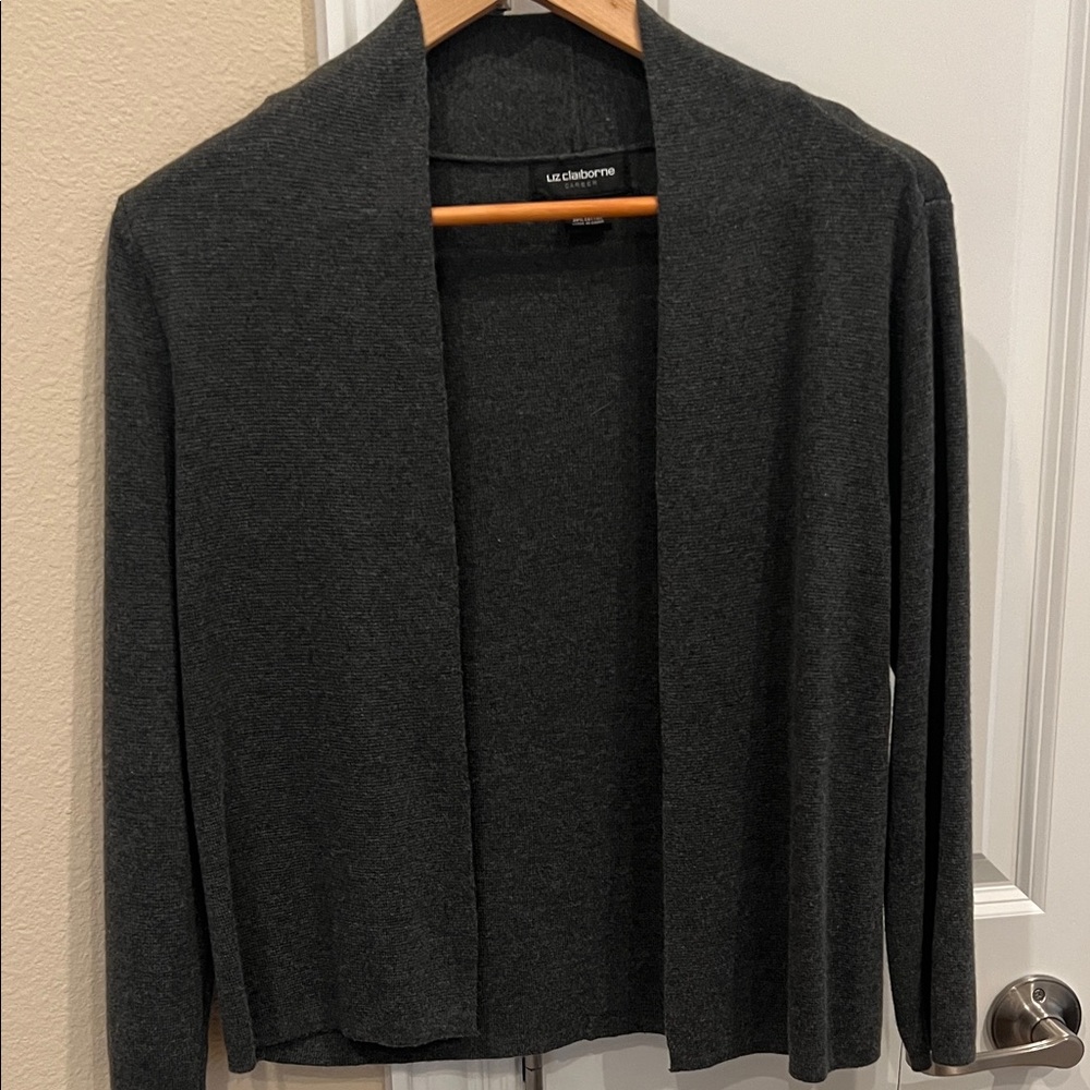 NWT Liz Claiborne Charcoal Open-Front Cardigan